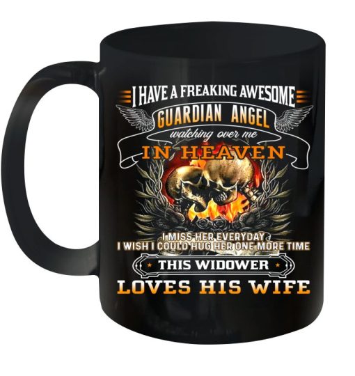 Skull I Have A Freaking Awesome Guardian Angel Watching Over Me In Heaven Premium Sublime Ceramic Coffee Mug Black