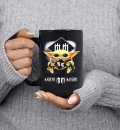 Star Wars Baby Yoda Hug Marilyn Manson Premium Sublime Ceramic Coffee Mug Black