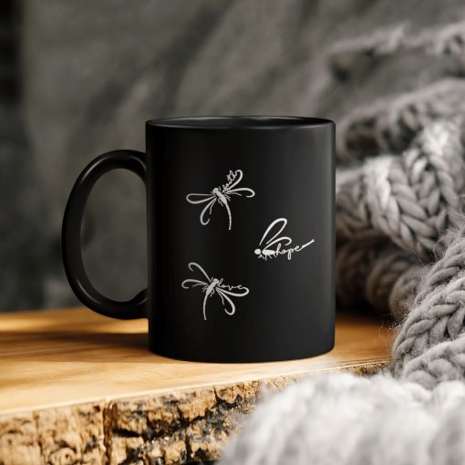 Stylized Dragonfly Motifs Love Faith Hope Ceramic Coffee Mug