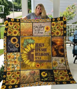 Sunflower Jesus Is Not Religion Quilt Blanket