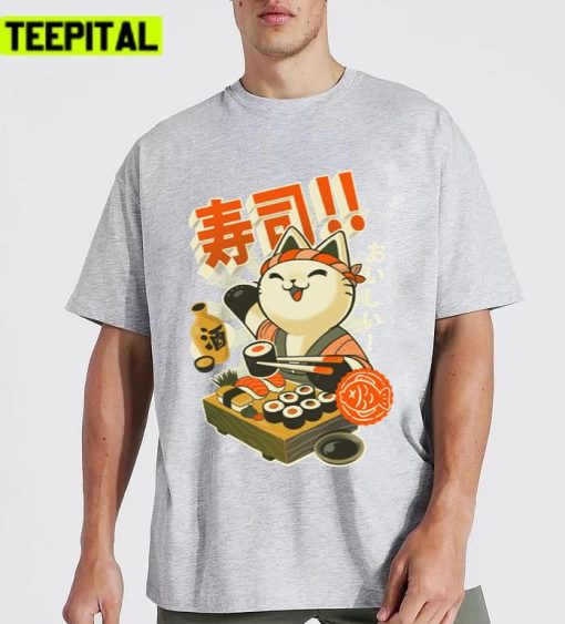 Sushi Chef Cat Funny Restaurant Kitty Japanese Food Design Unisex T-Shirt