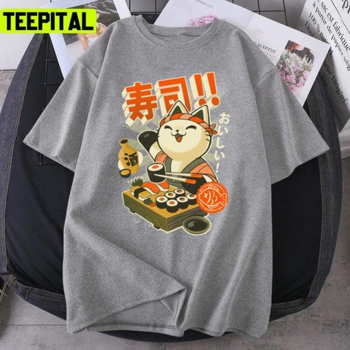 Sushi Chef Cat Funny Restaurant Kitty Japanese Food Design Unisex T-Shirt