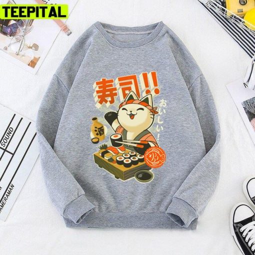 Sushi Chef Cat Funny Restaurant Kitty Japanese Food Design Unisex T-Shirt