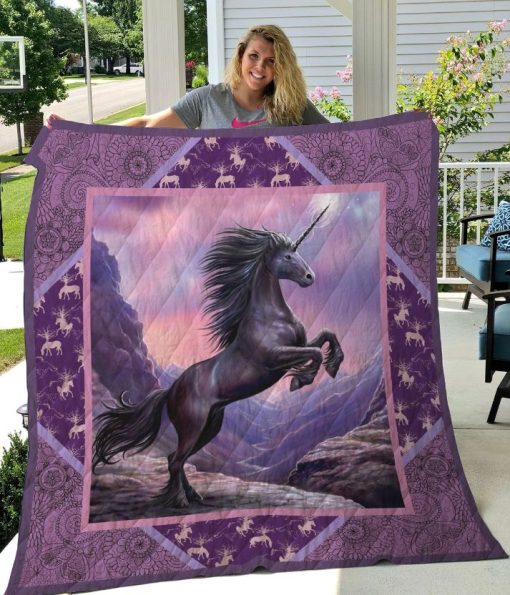 Unicorn Purple Mandala Pattern Quilt Blanket