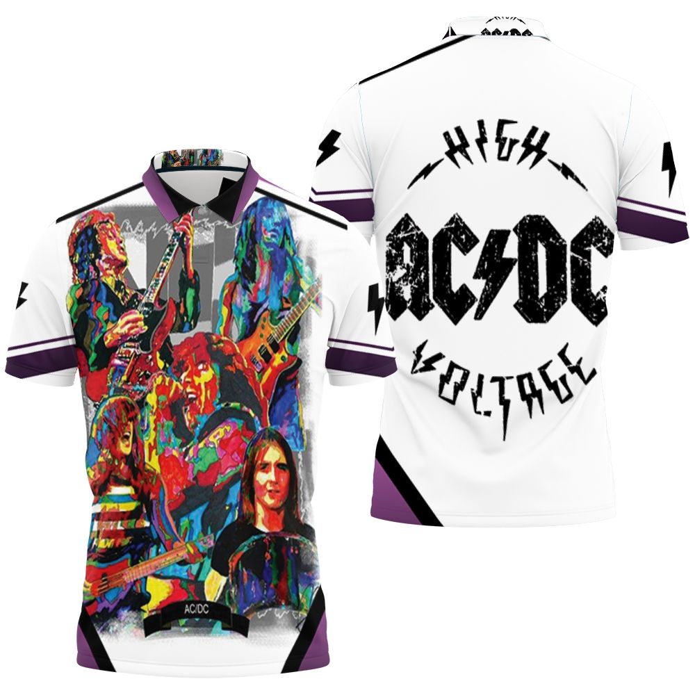 Acdc Members On Stage Painting Polo Shirt All Over Print Shirt 3d T-shirt