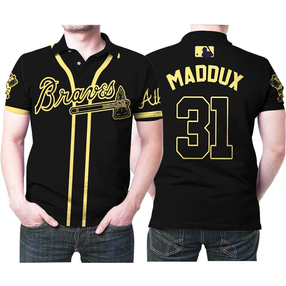 Atlanta Braves Greg Maddux #31 Great Player Mlb Black 3d Designed Allover Gift For Atlanta Fans Polo Shirt All Over Print Shirt 3d T-shirt