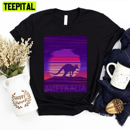 Australia Kangaroo 70s Retro Sunset Unisex T-Shirt