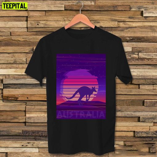 Australia Kangaroo 70s Retro Sunset Unisex T-Shirt