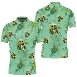 Baby Yoda Hugging Avocadoes Seamless Tropical Green Leaves On Green Polo Shirt All Over Print Shirt 3d T-shirt