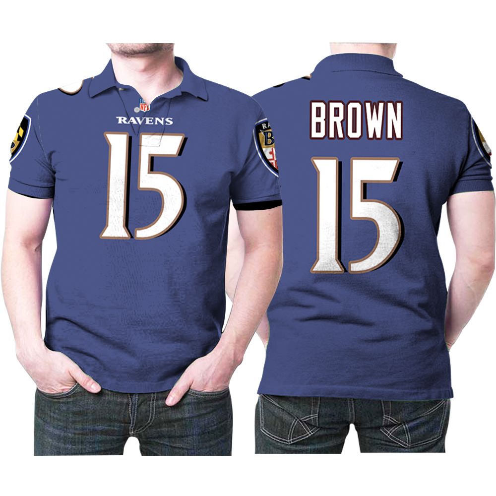Baltimore Ravens Marquise Brown #15 Nfl American Football Custom Game Purple 2019 3d Designed Allover Gift For Baltimore Fans Polo Shirt