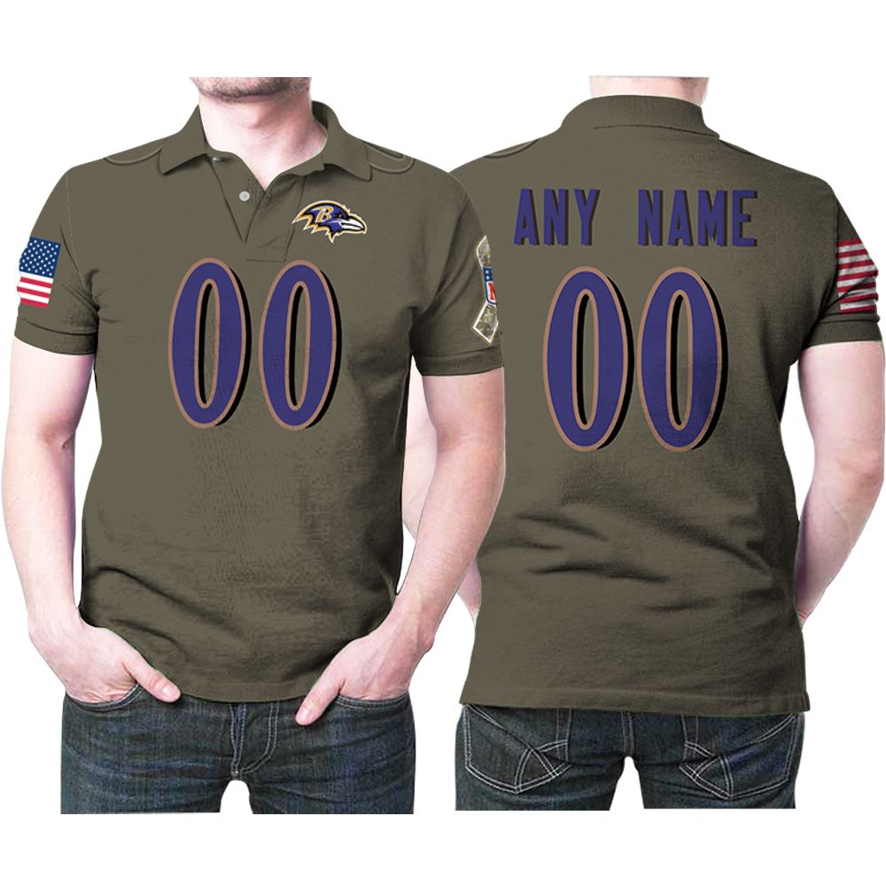 Baltimore Ravens Nfl Football Deion Sanders Salute To Service Retired Player Olive 3d Designed Custom Gift For Baltimore Fans Polo Shirt