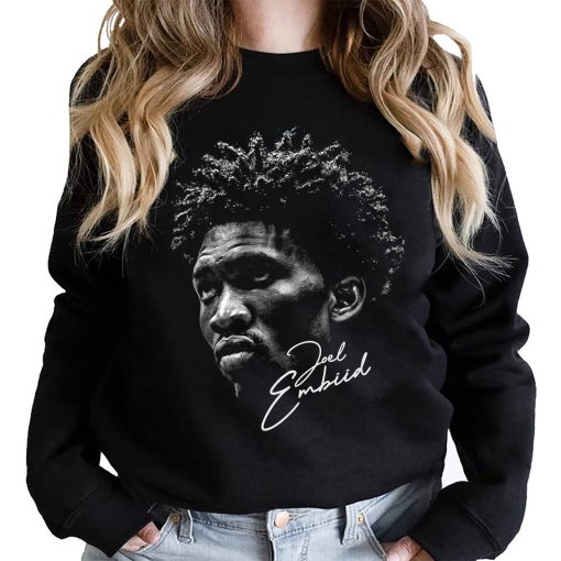 Black And White Style Joel Embiid Silhouette Philadelphia 76ers Basketball Unsiex Sweatshirt