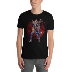 Blood Moon Wolf Guitar Player Electric Rockstar With Scary Riffs Blues Fusion Rock Band Lead Guitarist Musician T-Shirt