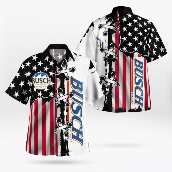 Busch Beer American Flag Hawaiian Shirt PK12