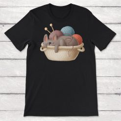 Cat Graphic Knitting Basket Sleeping Cat Clipart Unisex T-Shirt