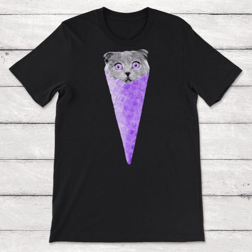 Cat Graphic Purple Cat Ice Cream Cone Cat Clipart Unisex T-Shirt