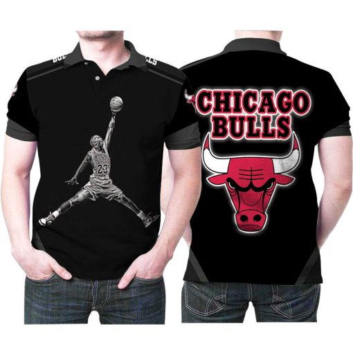 Chicago Bulls Michael Jordan 23 Legend Player Nba Basketball Team Logo Black Background 3d Designed Allover Gift For Bulls Fans Polo Shirt