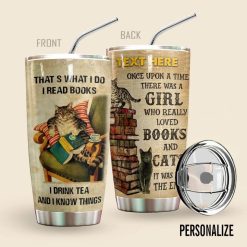 Custom Name Cat Reading Book Gift For Lover Day Travel Tumbler