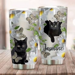 Custom Name Funny Cat Sweet Butterfly Gift For Lover Day Travel Tumbler