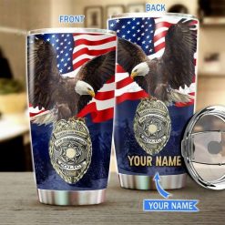 Custom Name Police Eagle Us Flag Gift For Lover Day Travel Tumbler