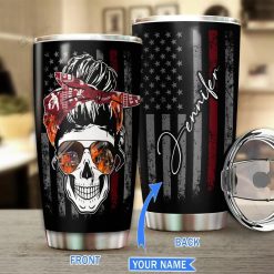 Custom Name Skull Mom Fireman Gift For Lover Day Travel Tumbler