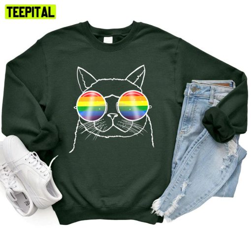 Cute Pride Allyship Cat Glasses Happy Pried Month Unisex T-Shirt