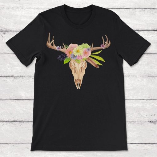 Deer Skull With Flowers Unisex T-Shirt