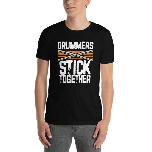 Drummers Stick Together Rockstar Drum Sticks Union Apparel Funny Percussionist Wordplay Band Joke Musician T-Shirt