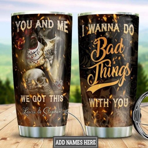 Fire Skull Couple Personalized Gift For Lover Day Travel Tumbler