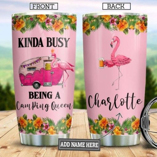 Flamingo Camping Queen Personalized 8 Gift For Lover Day Travel Tumbler