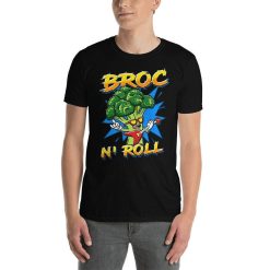 Funny Guitar Player Broc N Roll Heavy Metal Broccoli Lover Musician Rock  Roll Vegan Style Cartoon Art Rockstar Music Band T-Shirt