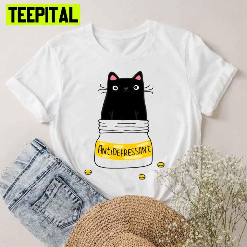 Fur Antidepressant . Cute Black Cat Illustration. A Gift For A Pet Lover Unisex T-Shirt