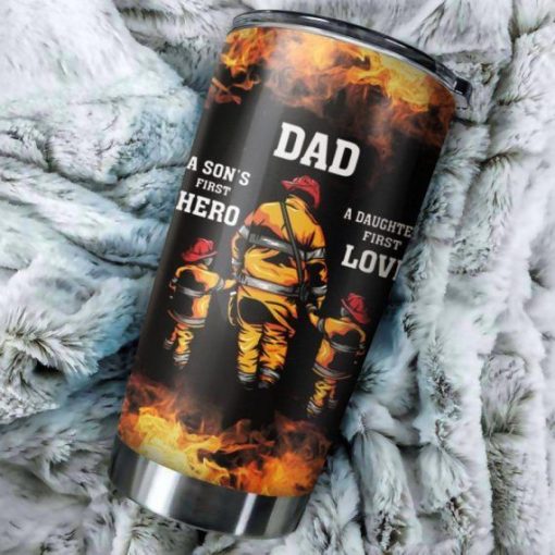 Gift For Dad Fire Fighter Dad A Son First Hero A Daughter First Love Gift For Lovers Travel Tumbler All Over Print