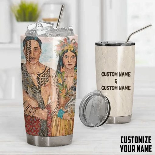 Hawaiian Couple Custom Name Gift For Lover Day Travel Tumbler