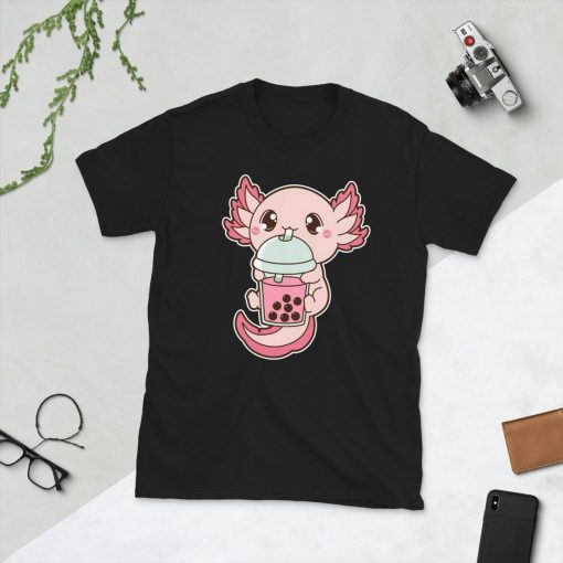 Kawaii Cute Boba Axolotl Amphibian Animal Lover Asian Food Foodie Strawberry Rose Bubble Pearl Milk Tea Short-Sleeve Unisex T-Shirt