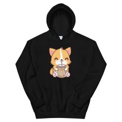 Kawaii Cute Boba Corgi Dog Animal Lover Asian Food Foodie Classic Bubble Pearl Milk Tea Unisex Hoodie