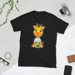 Kawaii Cute Boba Giraffe Calf Animal Lover Asian Food Foodie Matcha Green Bubble Pearl Milk Tea Short-Sleeve Unisex T-Shirt