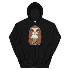 Kawaii Cute Boba Lazy Sloth Animal Lover Asian Food Foodie Classic Bubble Pearl Milk Tea Unisex Hoodie