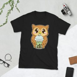 Kawaii Cute Boba Owl Owlet Animal Lover Asian Food Foodie Matcha Green Bubble Pearl Milk Tea Short-Sleeve Unisex T-Shirt