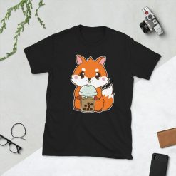 Kawaii Cute Boba Red Fox Animal Lover Asian Food Foodie Classic Bubble Pearl Milk Tea Short-Sleeve Unisex T-Shirt