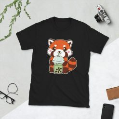 Kawaii Cute Boba Red Panda Bear Animal Lover Asian Food Foodie Matcha Green Bubble Pearl Milk Tea Short-Sleeve Unisex T-Shirt