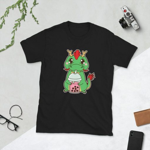 Kawaii Cute Chinese Zodiac Year of the Dragon Asian Food Foodie Strawberry Rose Boba Bubble Pearl Milk Tea Short-Sleeve Unisex T-Shirt