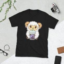 Kawaii Cute Chinese Zodiac Year of the Goat Ram Sheep Asian Food Foodie Taro Ube Boba Bubble Pearl Milk Tea Short-Sleeve Unisex T-Shirt