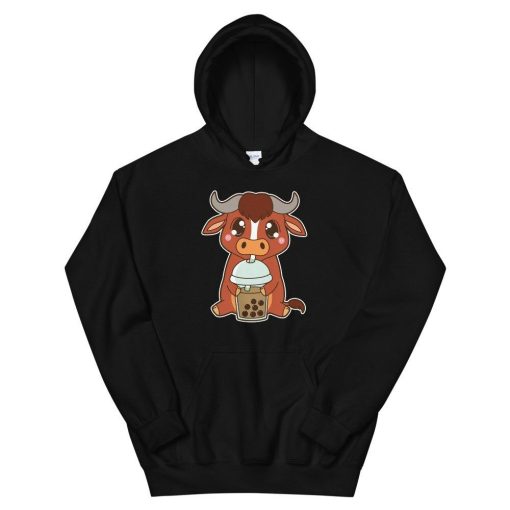 Kawaii Cute Chinese Zodiac Year of the Ox Cow Asian Food Foodie Classic Boba Bubble Pearl Milk Tea Unisex Hoodie