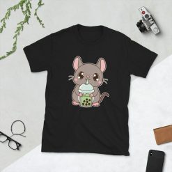 Kawaii Cute Chinese Zodiac Year of the Rat Mouse Asian Food Foodie Matcha Green Boba Bubble Pearl Milk Tea Short-Sleeve Unisex T-Shirt