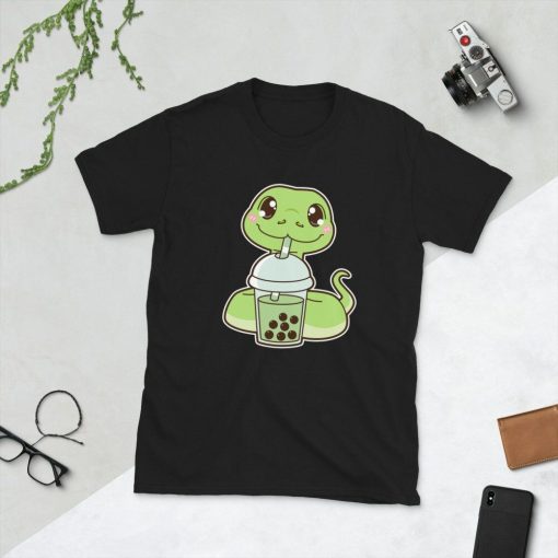 Kawaii Cute Chinese Zodiac Year of the Snake Asian Food Foodie Matcha Green Boba Bubble Pearl Milk Tea Short-Sleeve Unisex T-Shirt