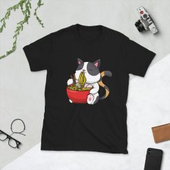 Kawaii Ramen Cat Shirt, Funny Ramen Shirt, Noodle Shirt, Foodie Shirt, Love Ramen, Cat Lover Shirt, Ramen Shirt Short-Sleeve Unisex T-Shirt