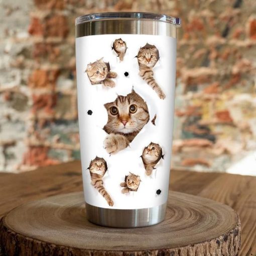 Kitty Paper Hole Gift For Lover Day Travel Tumbler All Over Print