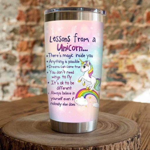 Lessons From A Unicorn Rainbow Gift For Lover Day Travel Tumbler