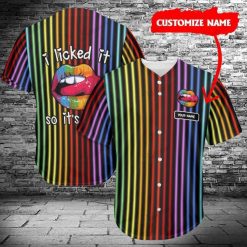 LGBT Lip licked it Pride Personalized Name Baseball Jersey shirt